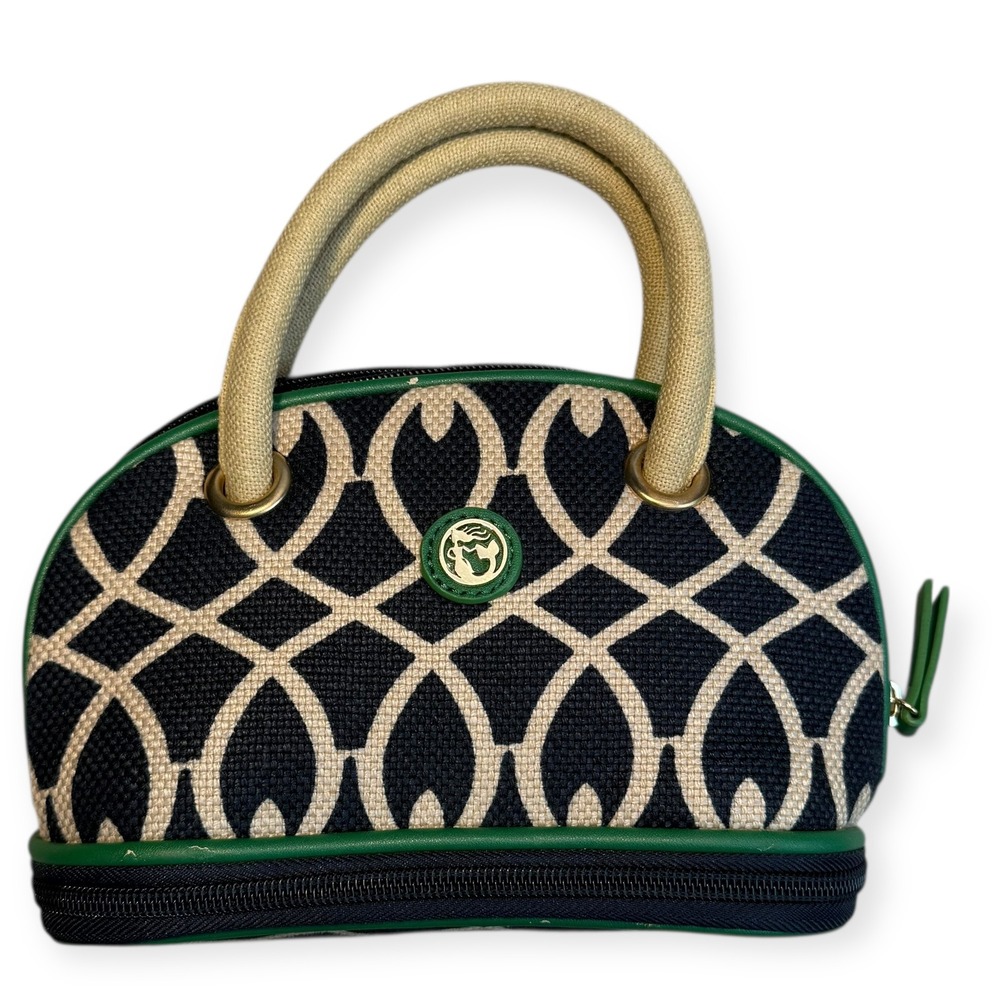 Spartina‎ 449 Satchel Cosmetic Mini Purse Bag Linen Leather Makeup Case
